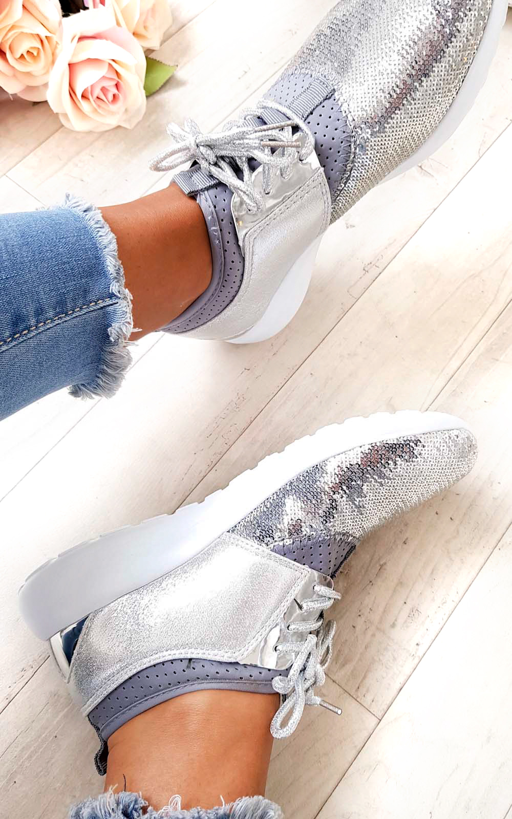 Kelise Sequin Lace Up Trainers Thumbnail