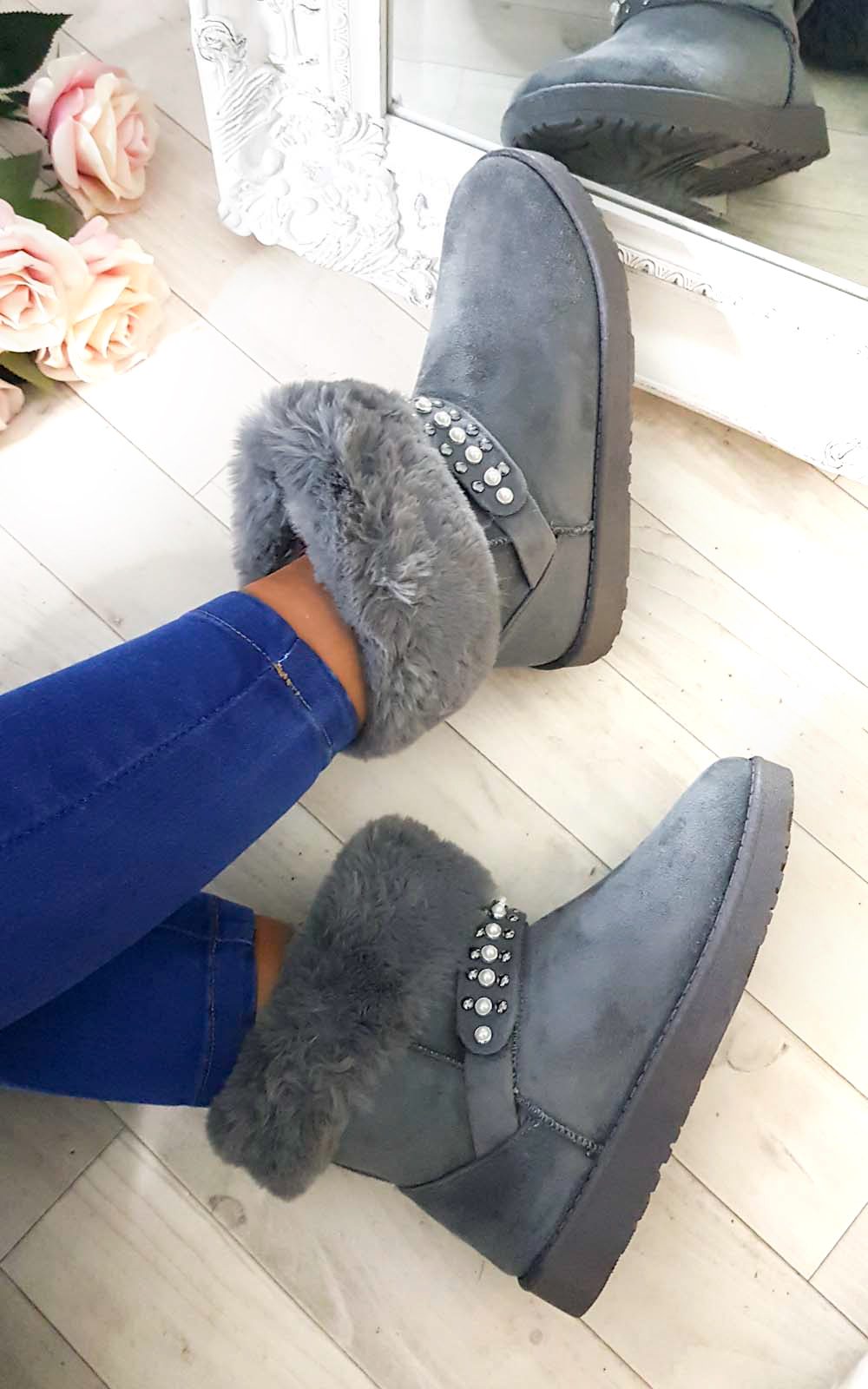 Carla Faux Fur Platform Embellished Boots Thumbnail Carla Faux Fur Platform Embellished Boots Thumbnail