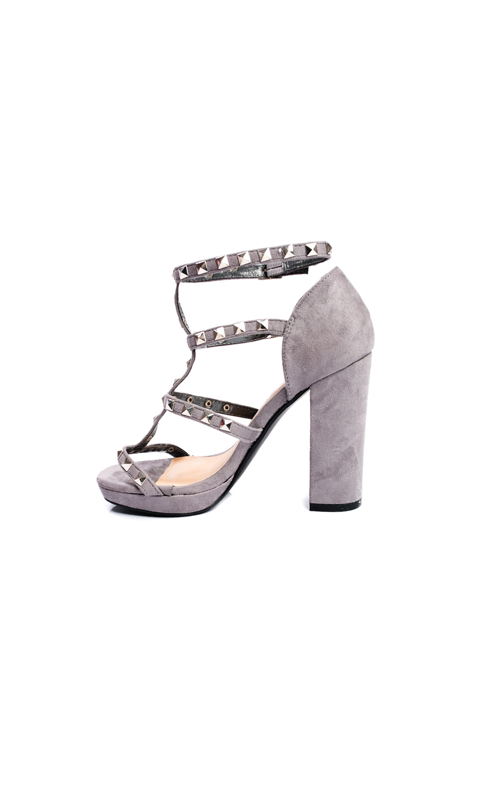 Layla Strappy Faux Suede Studded Block Heels Thumbnail