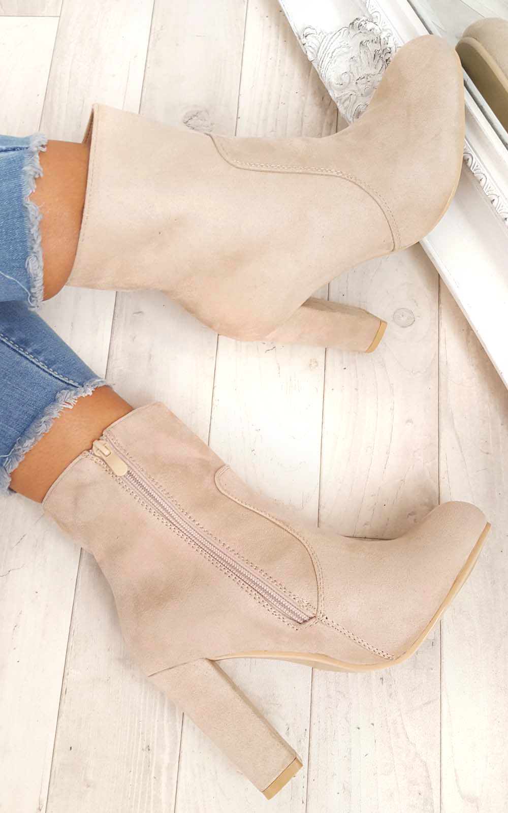 Ellie Faux Suede Heeled Ankle Boots Thumbnail Ellie Faux Suede Heeled Ankle Boots Thumbnail
