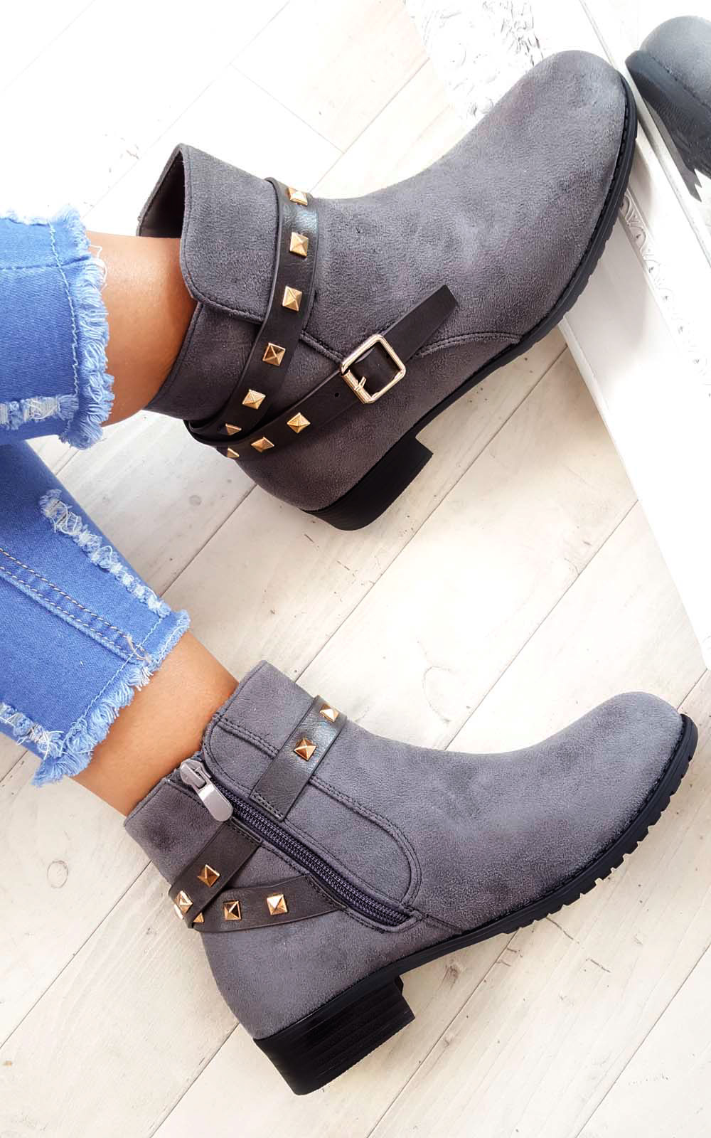 Alexia Studded Faux Suede Ankle Boots Thumbnail