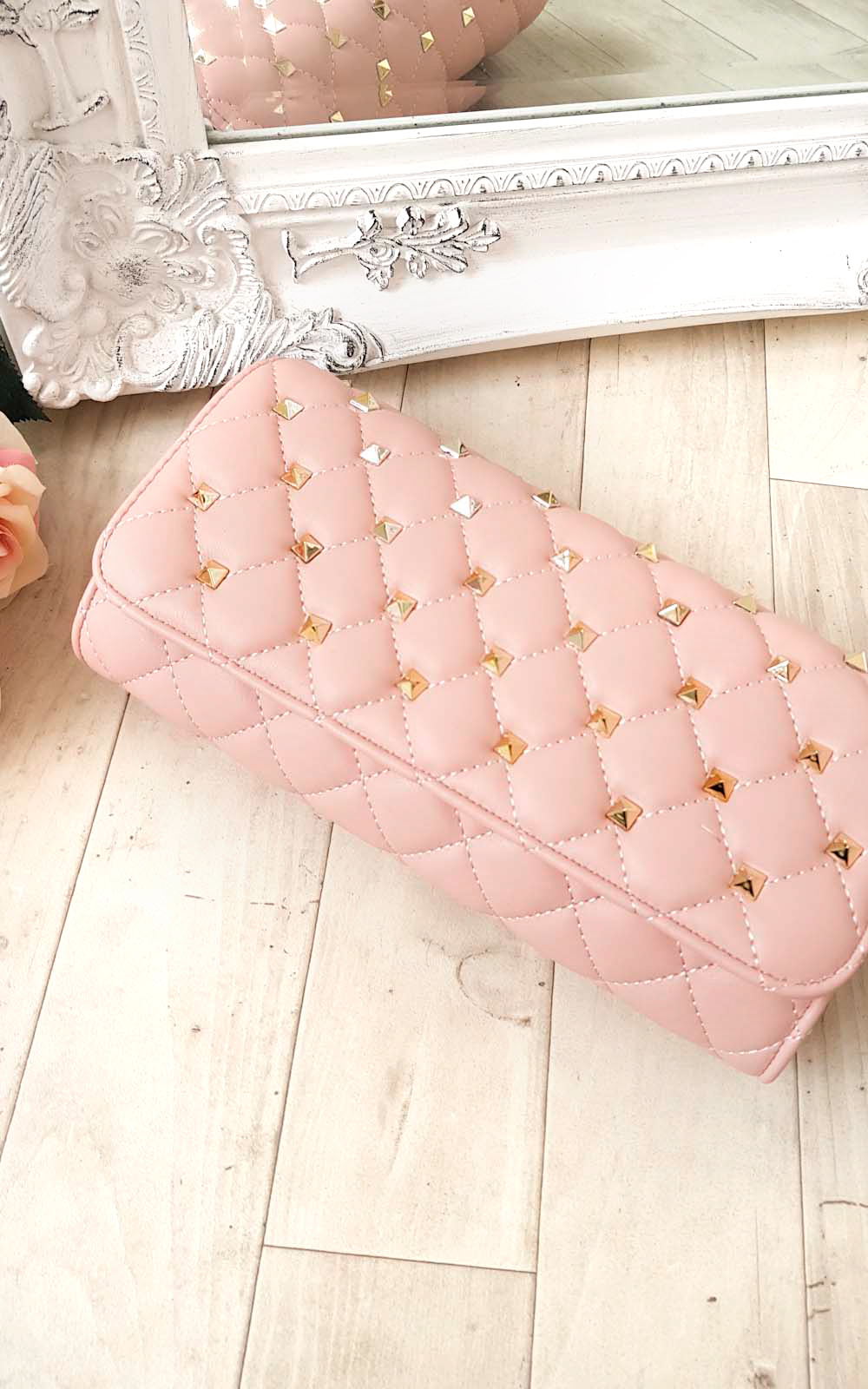Laylia Quilted Gold Studded Clutch Bag Thumbnail Laylia Quilted Gold Studded Clutch Bag Thumbnail
