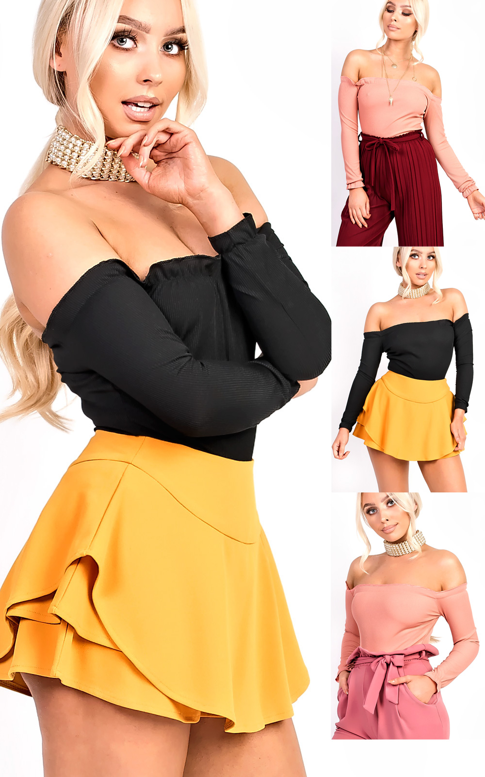 Lexia Ribbed Frill Off Shoulder Stretch Bodysuit Thumbnail Lexia Ribbed Frill Off Shoulder Stretch Bodysuit Thumbnail