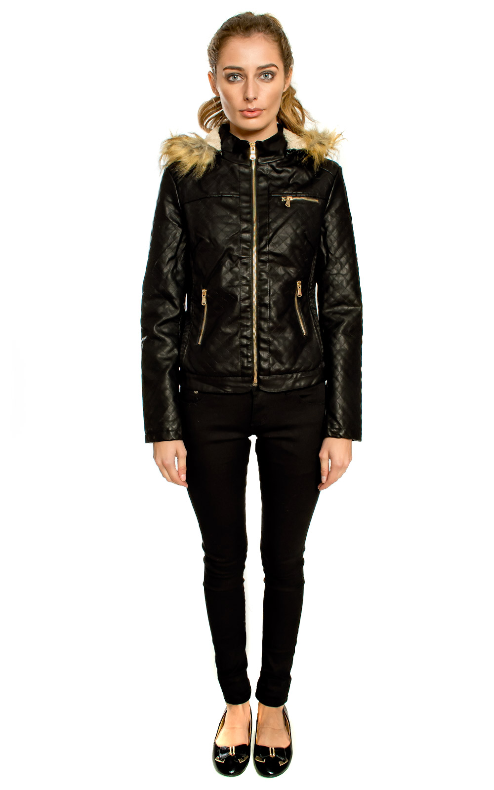 Nova Quilted Style Biker Jacket in Black ikrush