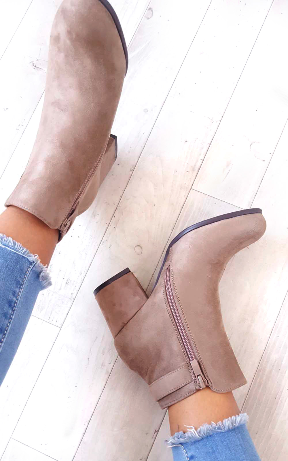 Klarissa Faux Suede Gold Button Ankle Boots Klarissa Faux Suede Gold Button Ankle Boots