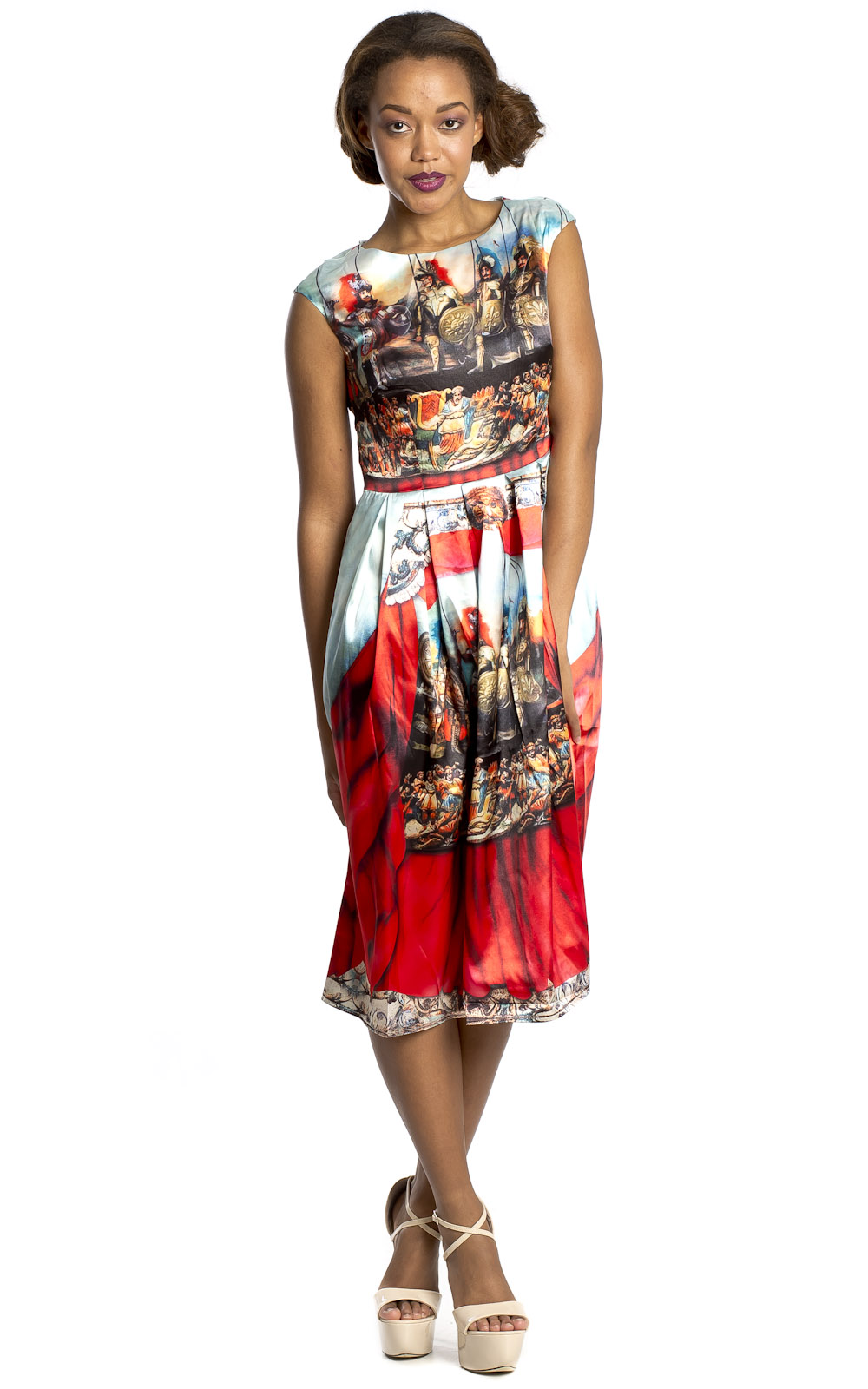 Helena Battle Print Midi Dress Helena Battle Print Midi Dress
