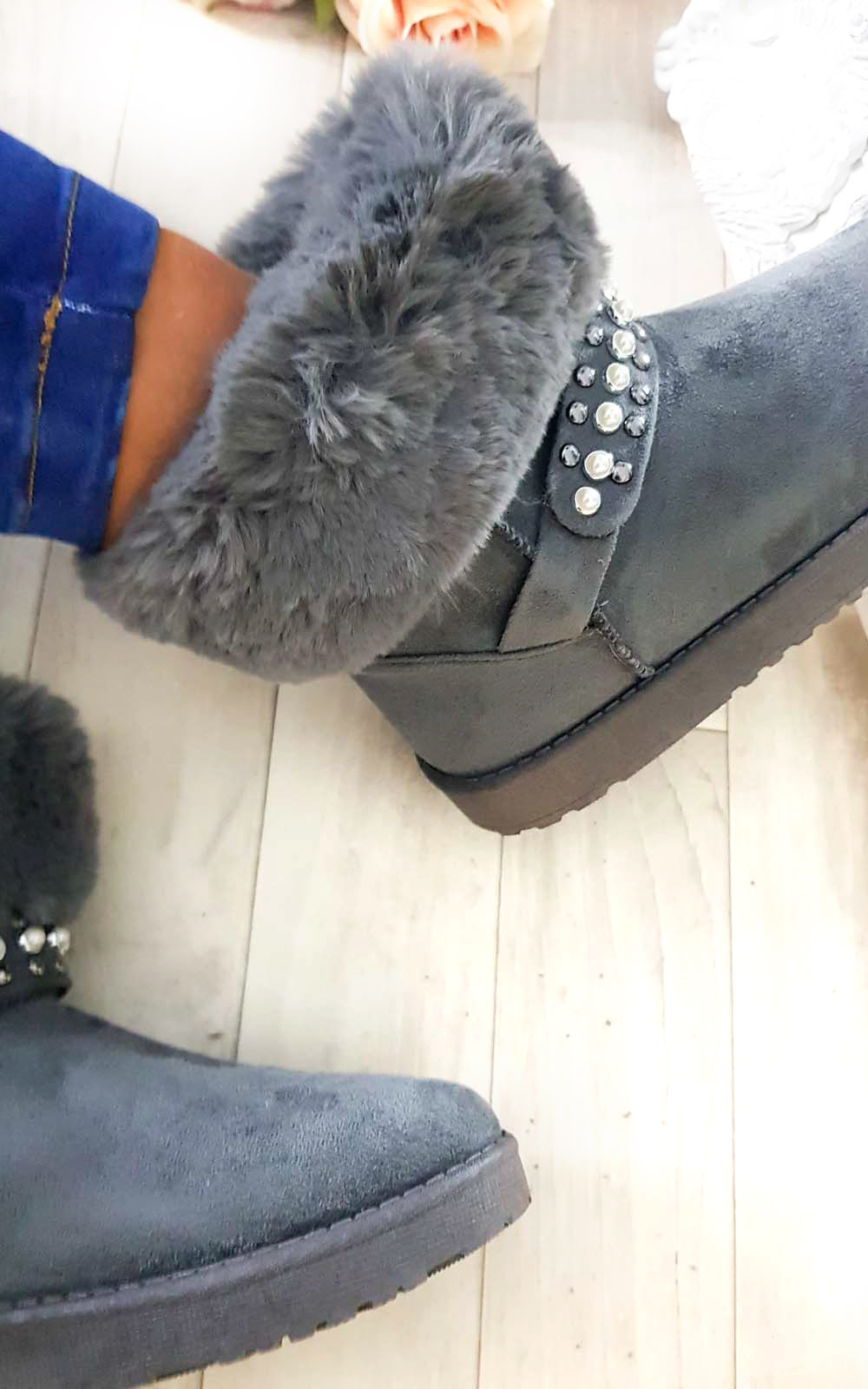 Carla Faux Fur Platform Embellished Boots Thumbnail