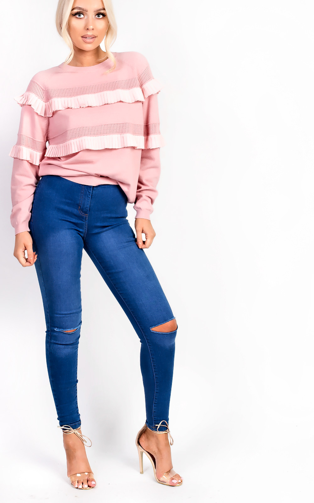 Kara High Waisted Ripped Skinny Jeans Thumbnail Kara High Waisted Ripped Skinny Jeans Thumbnail