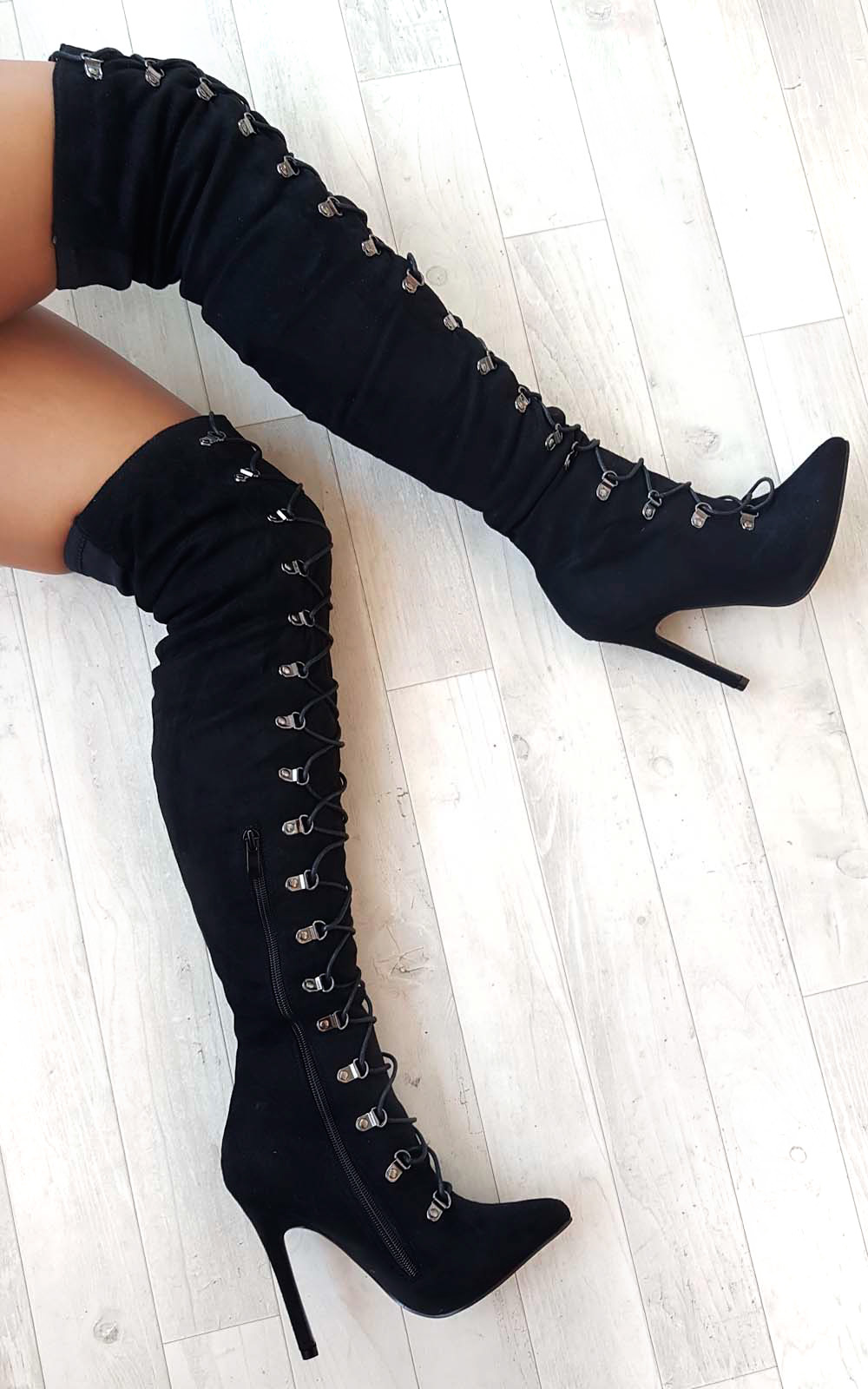 Alesia Corset Faux Suede Boots Thumbnail