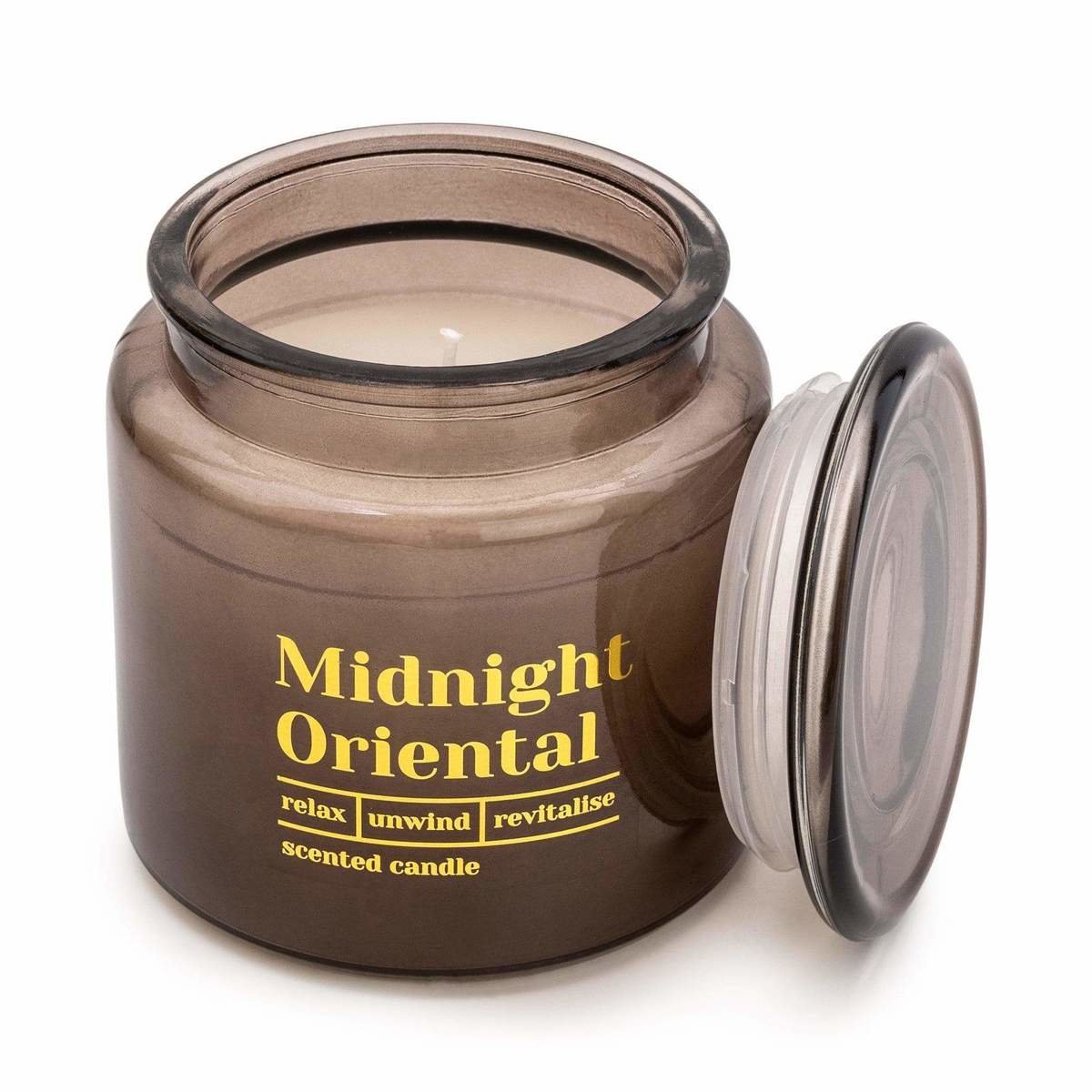 Black Glass Wax Filled Pot Candle 'Midnight Orient' - Amber Lily Scent