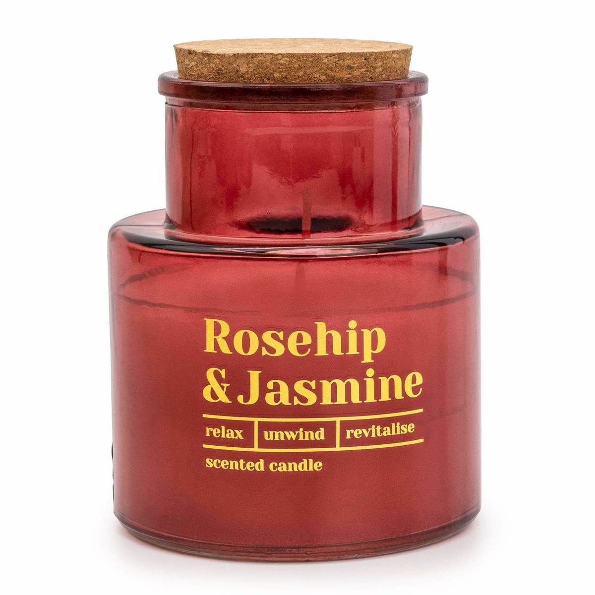 Long Neck Glass Candle with Cork Lid 'Rosehip & Jasmine' - Honeysuckle Scent Long Neck Glass Candle with Cork Lid 'Rosehip & Jasmine' - Honeysuckle Scent
