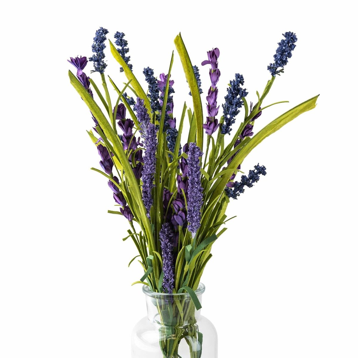 Faux Lavender and Grasses in Tapered Glass Vase Thumbnail Faux Lavender and Grasses in Tapered Glass Vase Thumbnail