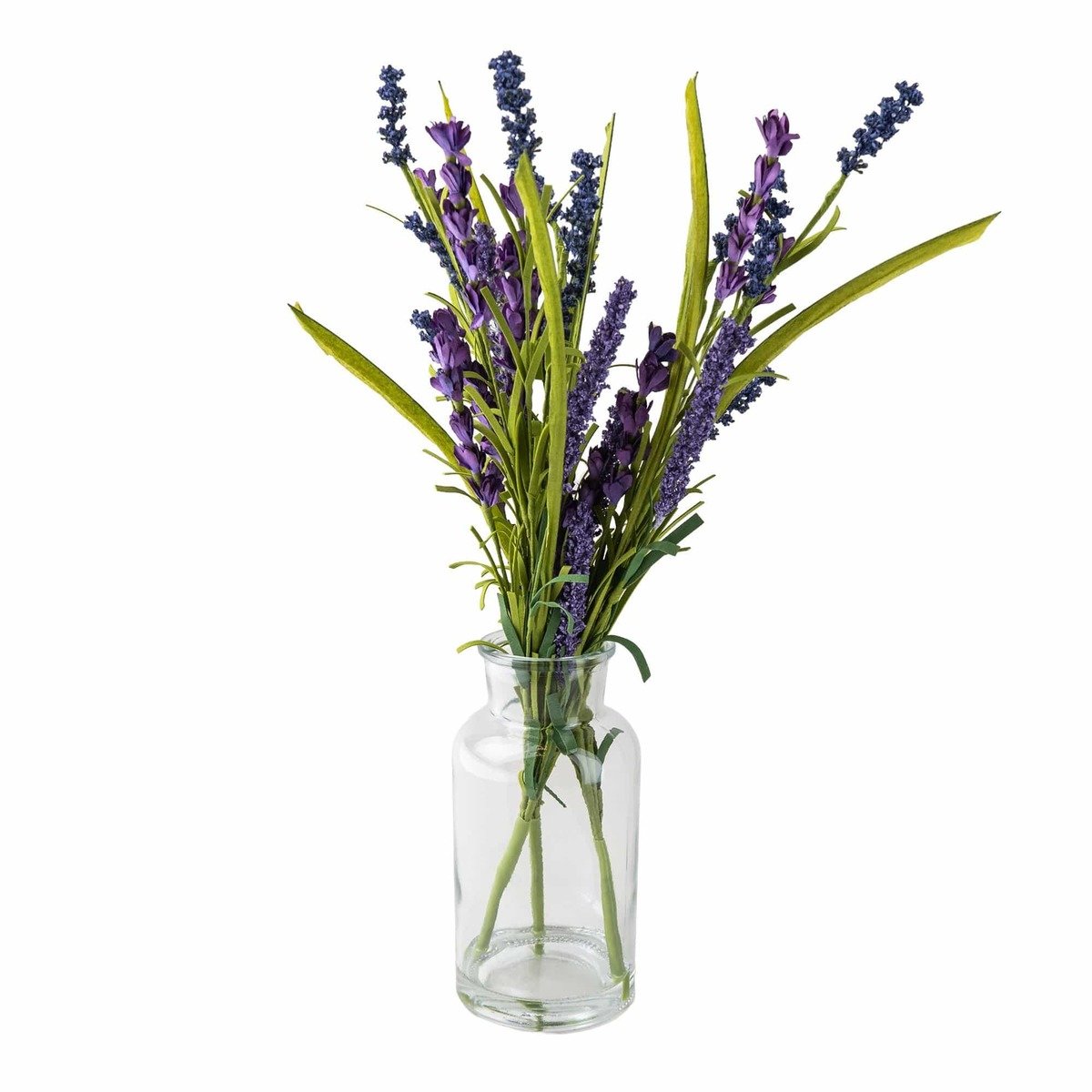 Faux Lavender and Grasses in Tapered Glass Vase Thumbnail Faux Lavender and Grasses in Tapered Glass Vase Thumbnail