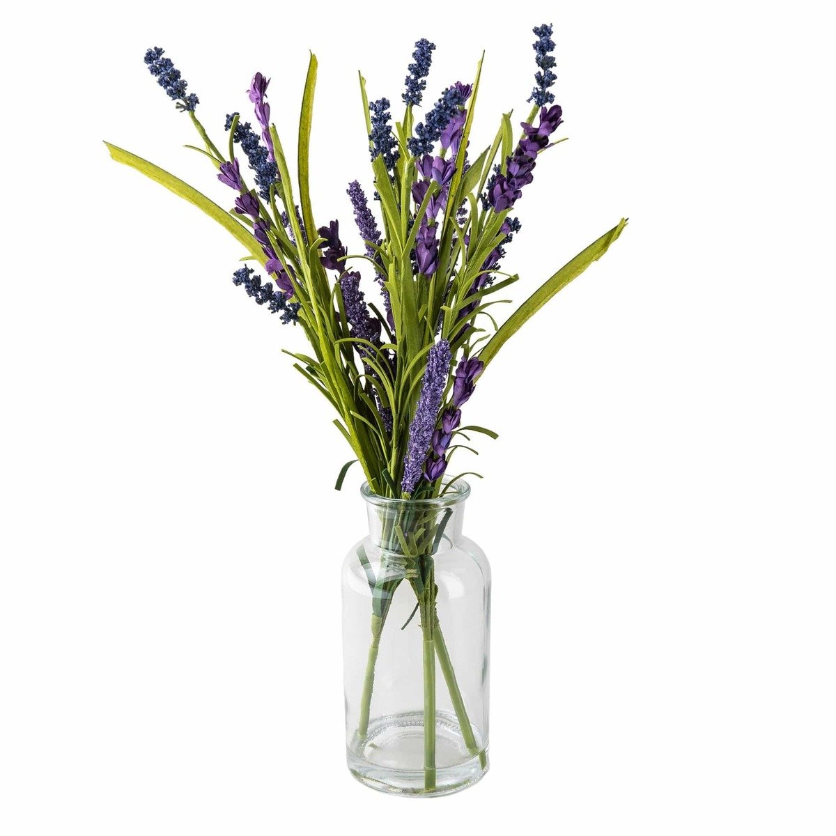Faux Lavender and Grasses in Tapered Glass Vase Faux Lavender and Grasses in Tapered Glass Vase