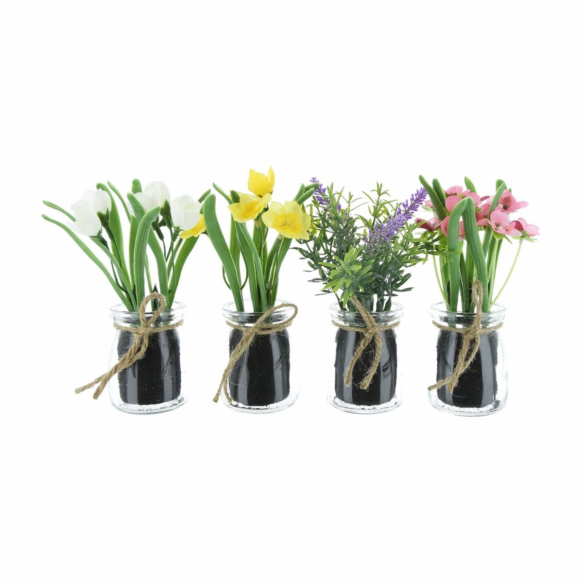 Assorted Artificial Flowers in Glass Pot Assorted Artificial Flowers in Glass Pot