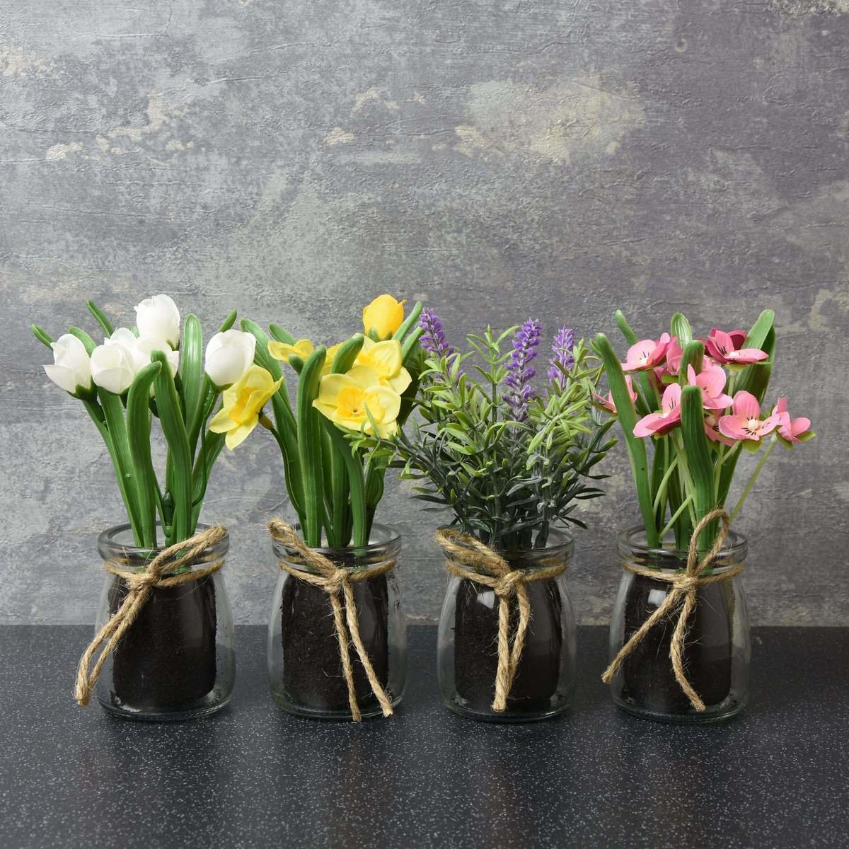 Assorted Artificial Flowers in Glass Pot Thumbnail Assorted Artificial Flowers in Glass Pot Thumbnail