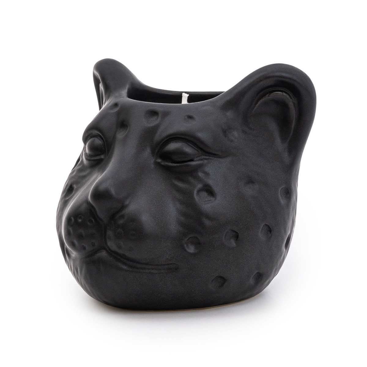 Matte Black Ceramic Leopard Head Candle - Midnight Pomegranate Scent Matte Black Ceramic Leopard Head Candle - Midnight Pomegranate Scent
