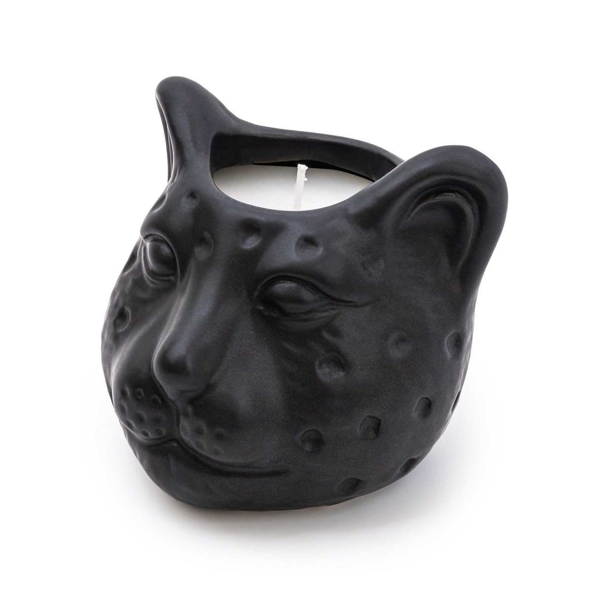 Matte Black Ceramic Leopard Head Candle - Midnight Pomegranate Scent Thumbnail Matte Black Ceramic Leopard Head Candle - Midnight Pomegranate Scent Thumbnail