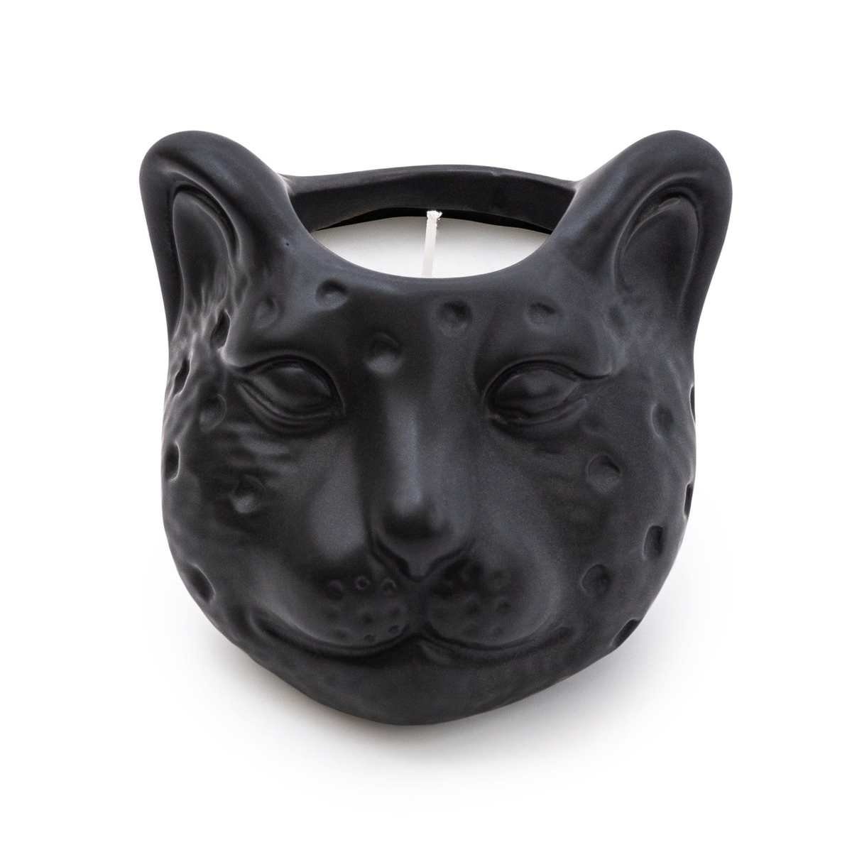 Matte Black Ceramic Leopard Head Candle - Midnight Pomegranate Scent Thumbnail Matte Black Ceramic Leopard Head Candle - Midnight Pomegranate Scent Thumbnail