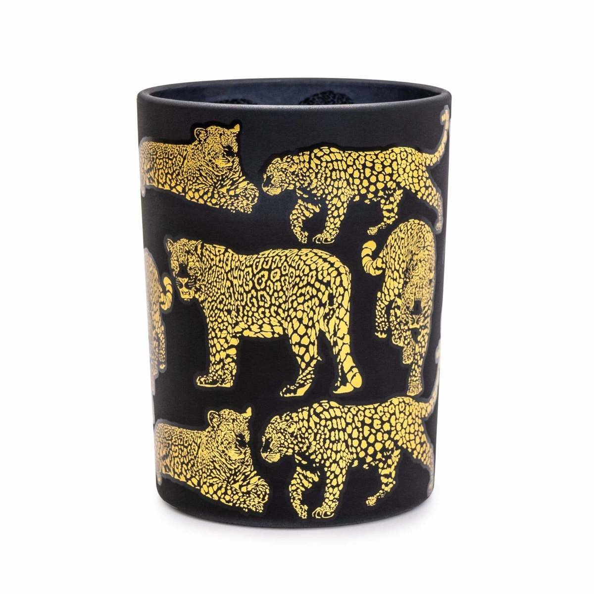 Matte Black and Gold Round Leopard Print Candle - Midnight Pomegranate Scent Matte Black and Gold Round Leopard Print Candle - Midnight Pomegranate Scent