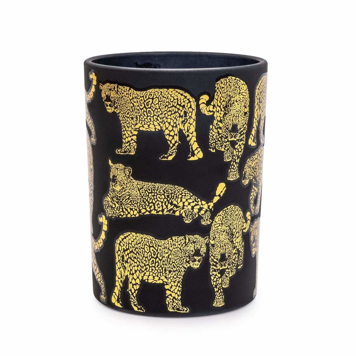 Matte Black and Gold Round Leopard Print Candle - Midnight Pomegranate Scent Thumbnail Matte Black and Gold Round Leopard Print Candle - Midnight Pomegranate Scent Thumbnail