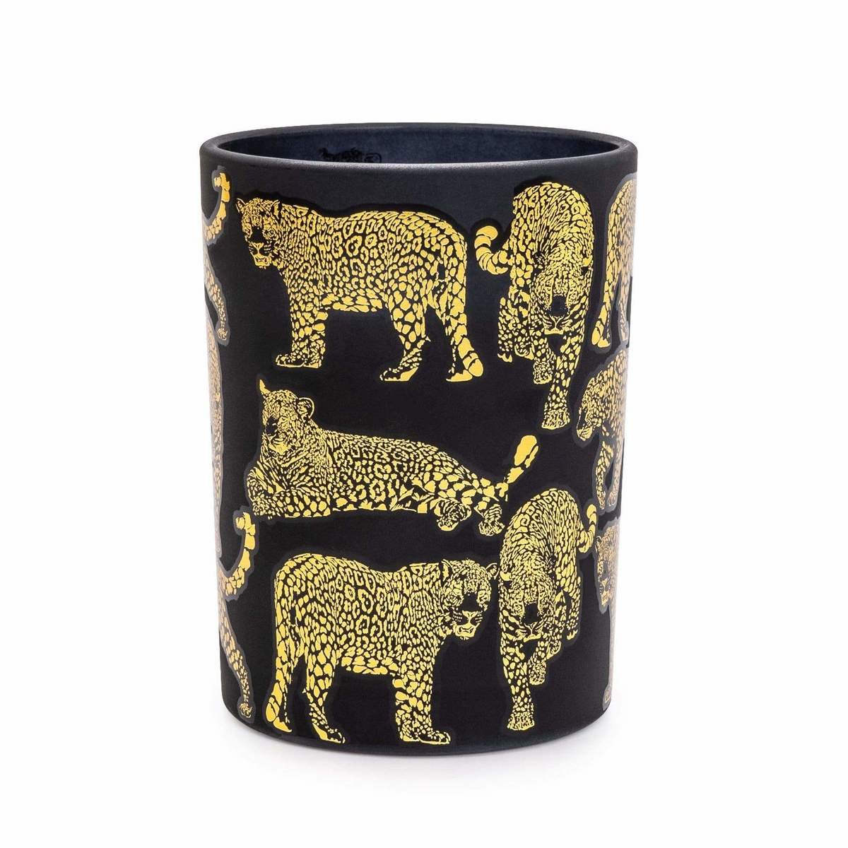 Matte Black and Gold Round Leopard Print Candle - Midnight Pomegranate Scent Thumbnail