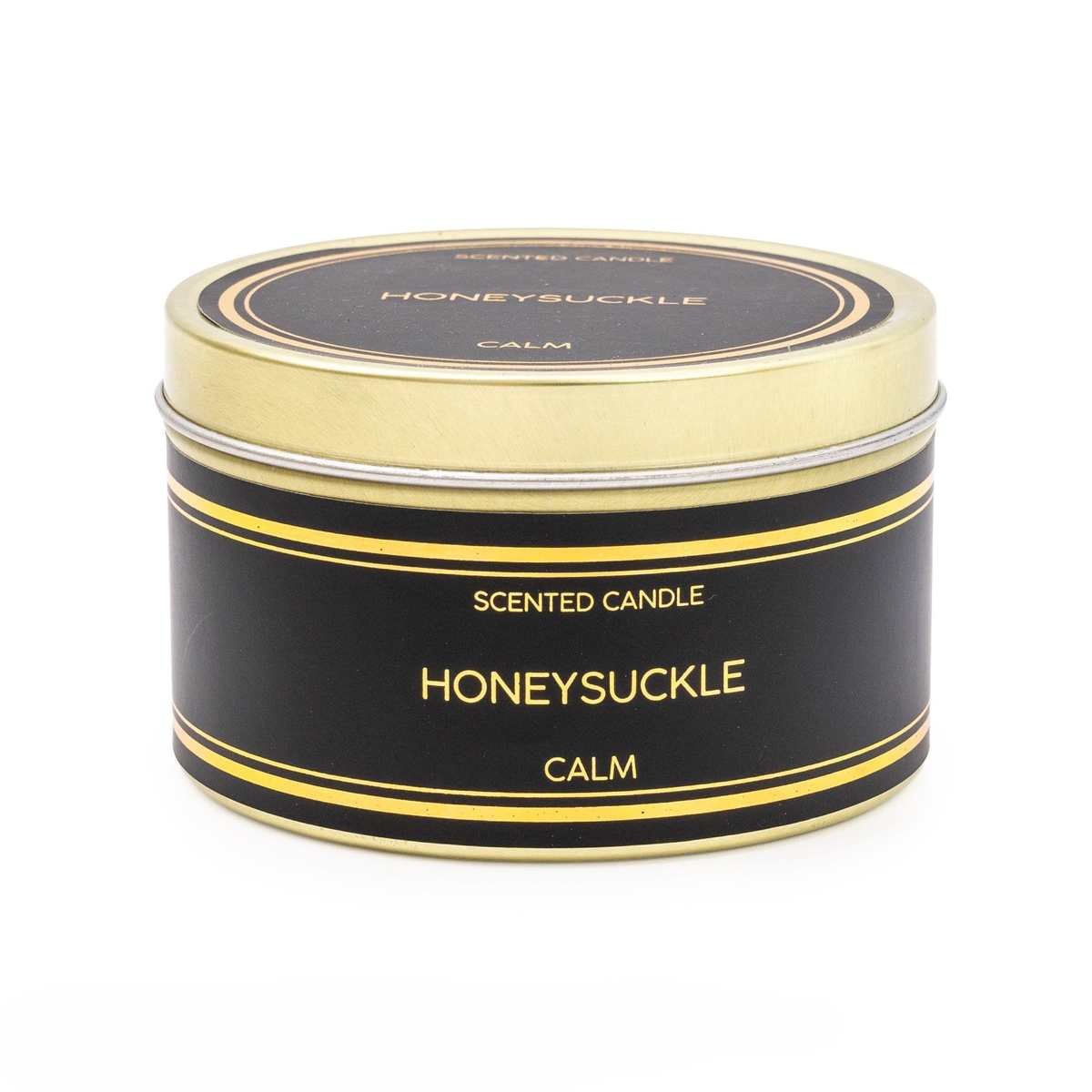 Black & Gold Simple Large Tin Candle - Honeysuckle Scent Black & Gold Simple Large Tin Candle - Honeysuckle Scent