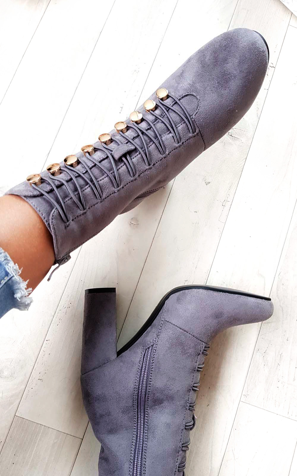 Lucy Faux Suede Corset Ankle Boots Thumbnail Lucy Faux Suede Corset Ankle Boots Thumbnail