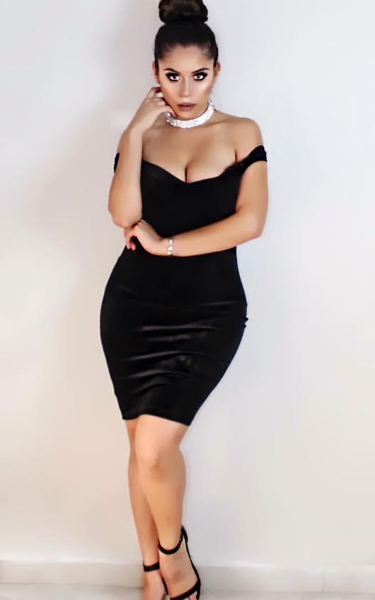 Monique Velour Off Shoulder Bodycon Dress