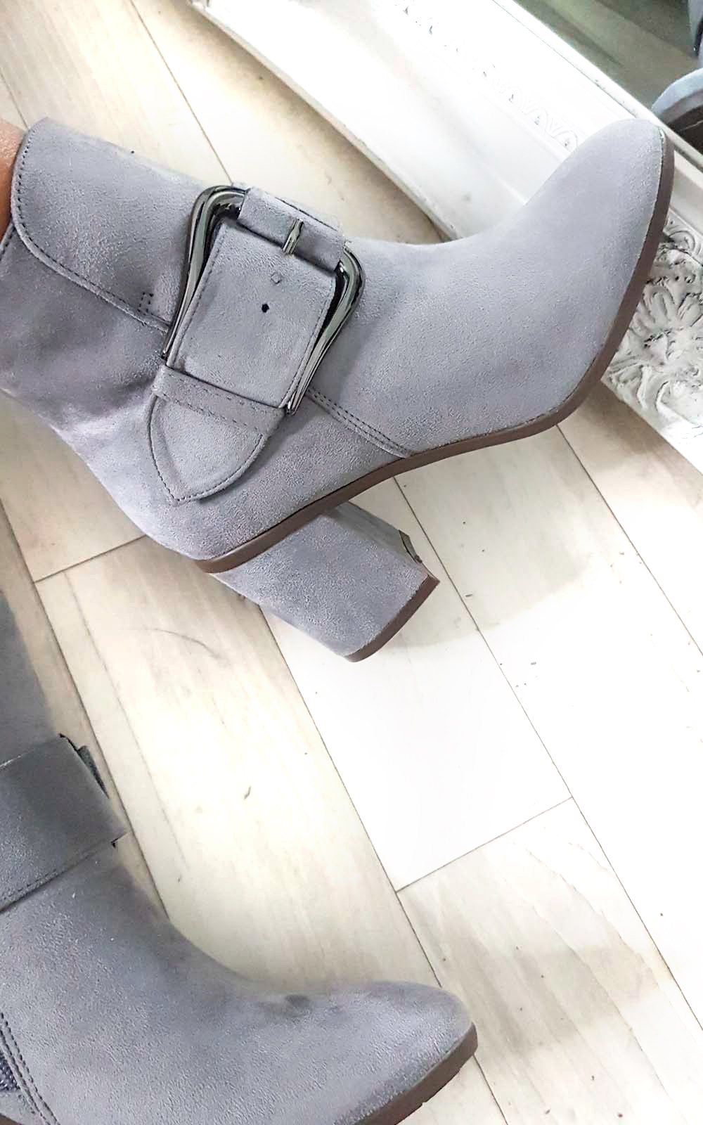 Carms Large Buckle Faux Suede Ankle Boots Thumbnail Carms Large Buckle Faux Suede Ankle Boots Thumbnail