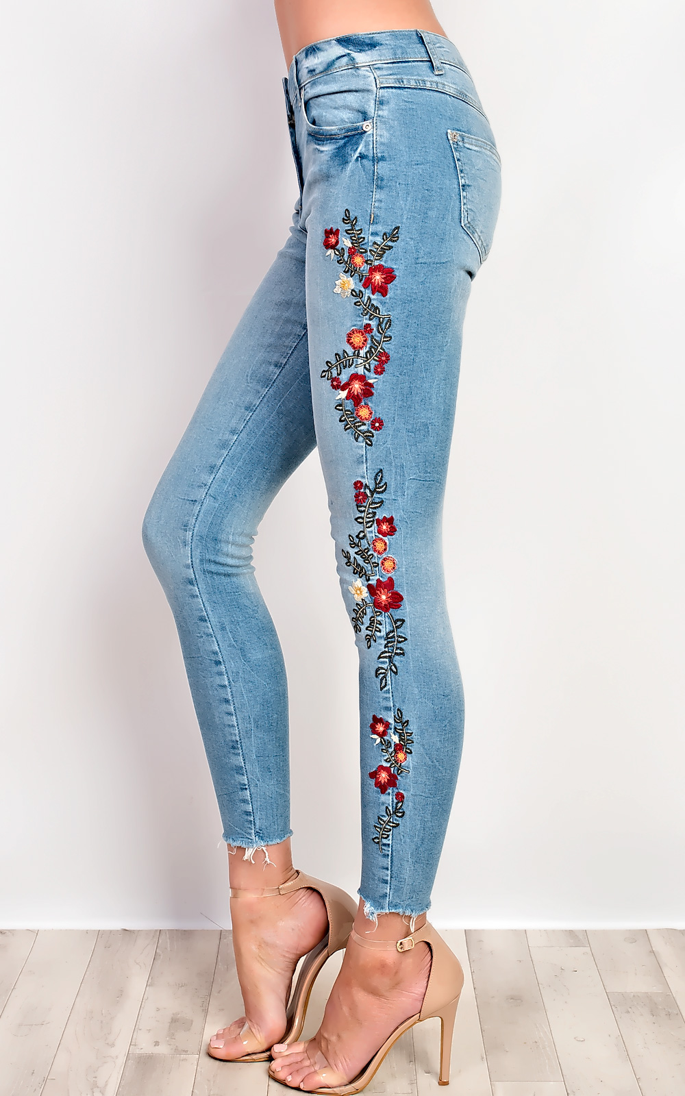 Denim Emrata Embroidered Skinny Jeans ikrush - Main Image