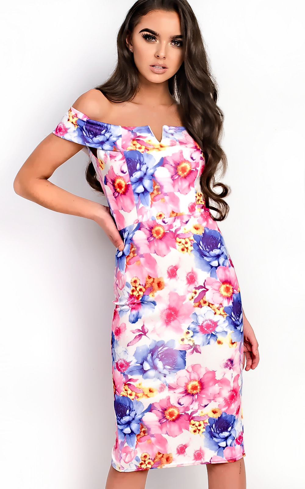 Emile Bardot Floral Midi Dress Thumbnail