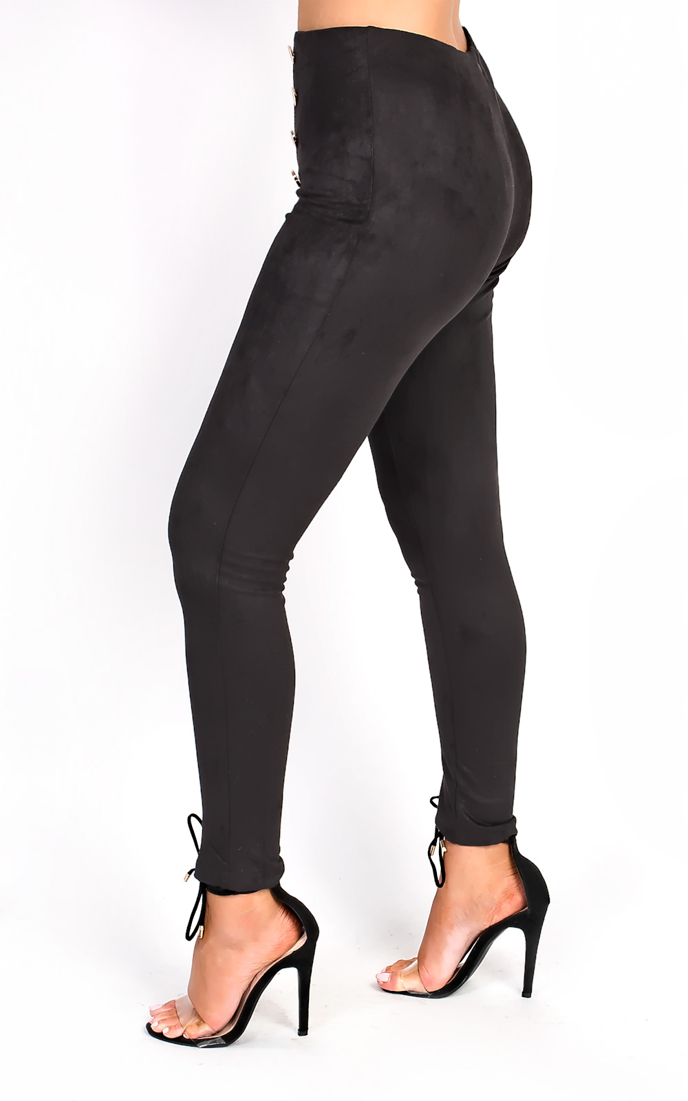 Tianna High Waist Button Faux Suede Leggings Thumbnail Tianna High Waist Button Faux Suede Leggings Thumbnail