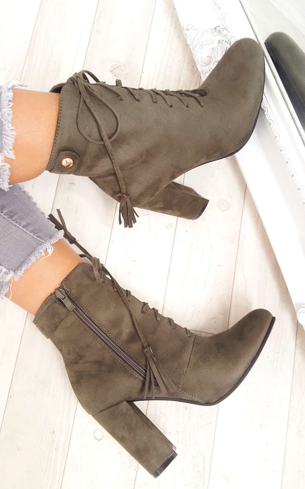 Kiki Faux Suede Lace Up Tassel Ankle Boots Thumbnail