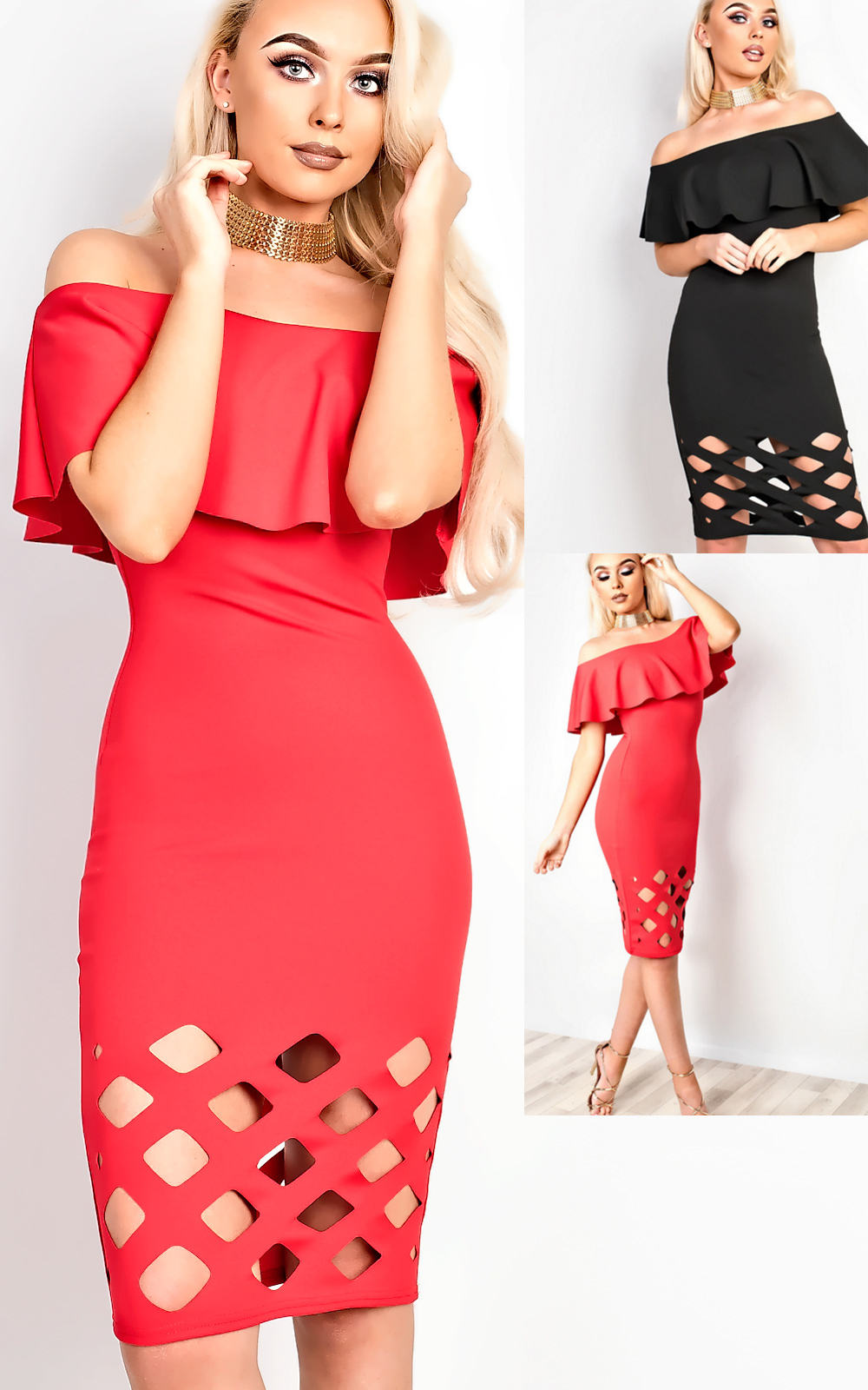 Samanthia Lasercut Off Shoulder Bodycon Dress Thumbnail