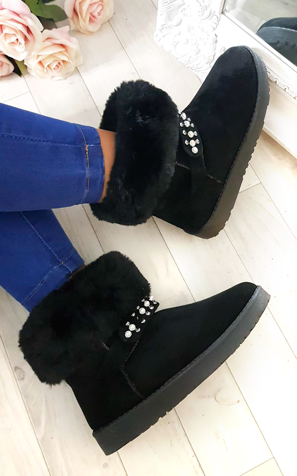 Carla Faux Fur Platform Embellished Boots Thumbnail