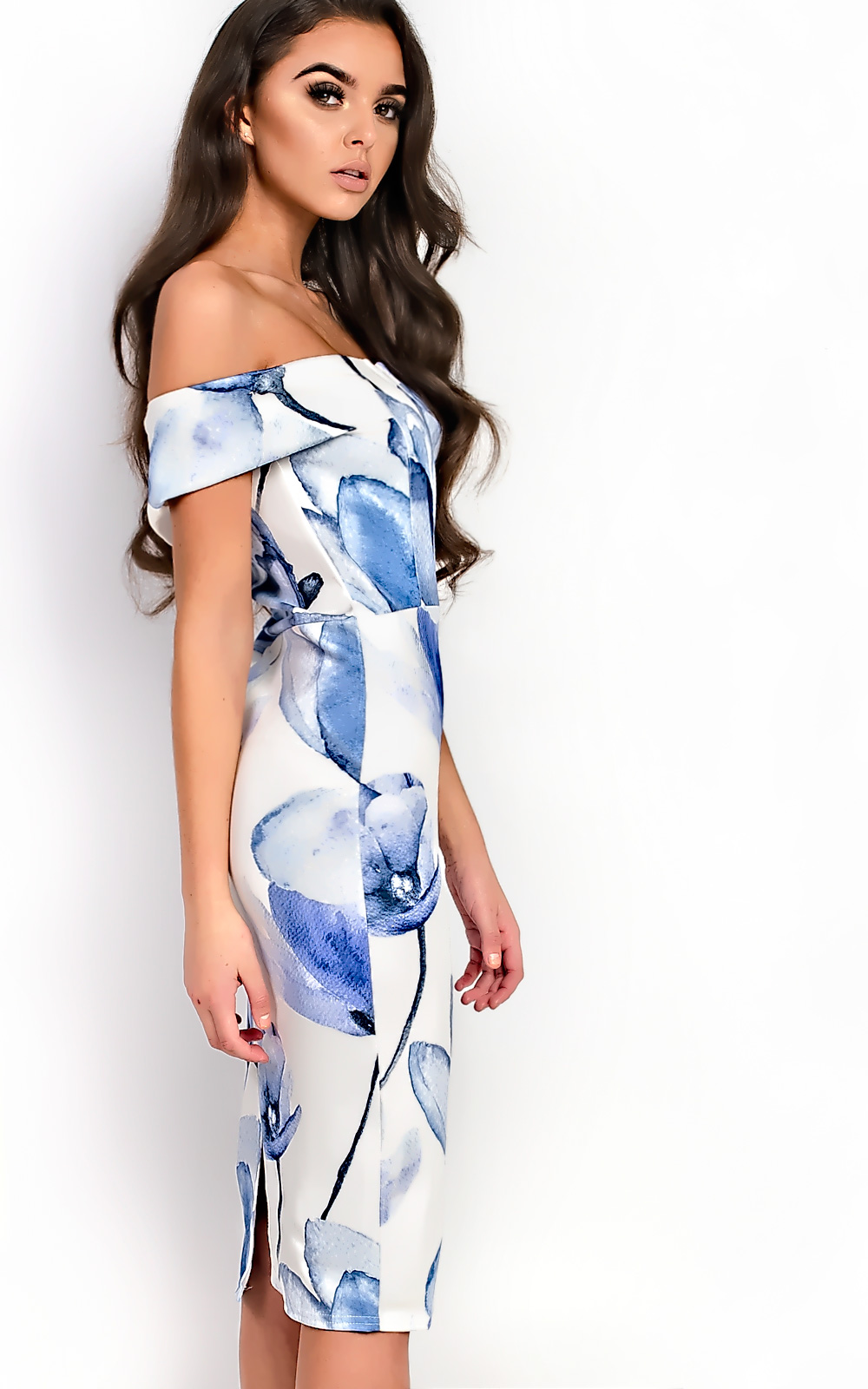 Jayla Bardot Floral Midi Dress Thumbnail