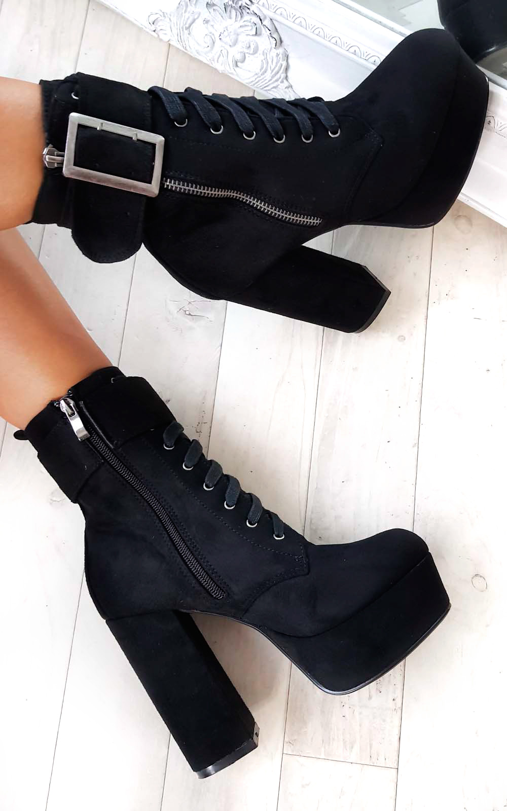 Bey Faux Suede Platform Tie Up Boots Thumbnail Bey Faux Suede Platform Tie Up Boots Thumbnail