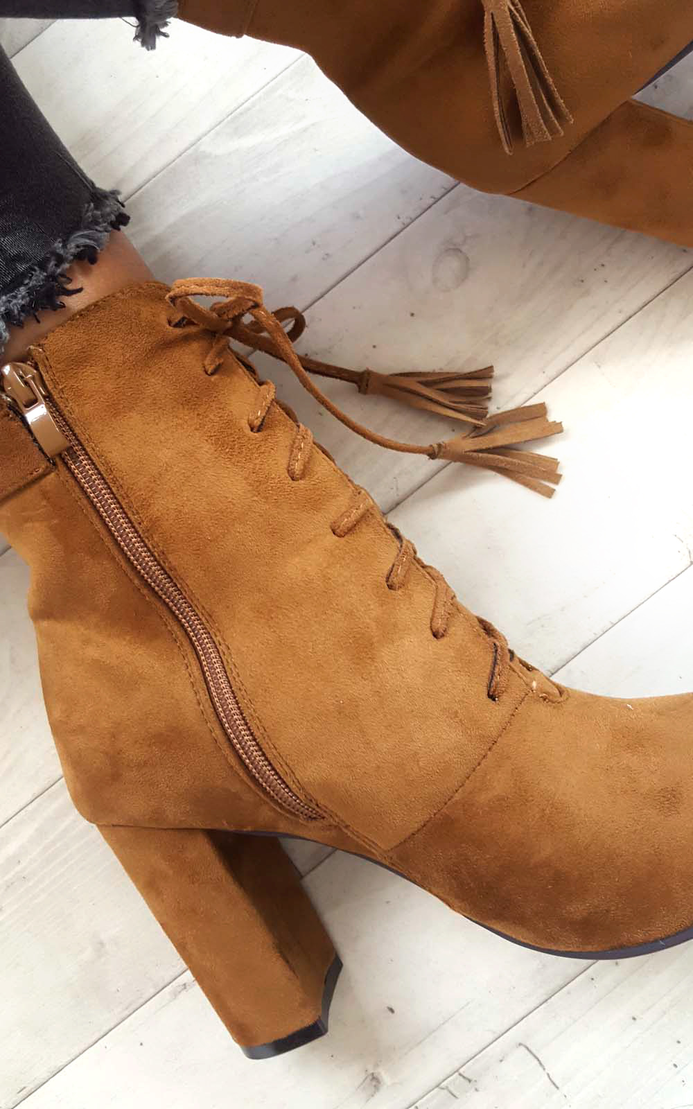 Kiki Faux Suede Lace up Tassel Ankle Boots Thumbnail Kiki Faux Suede Lace up Tassel Ankle Boots Thumbnail