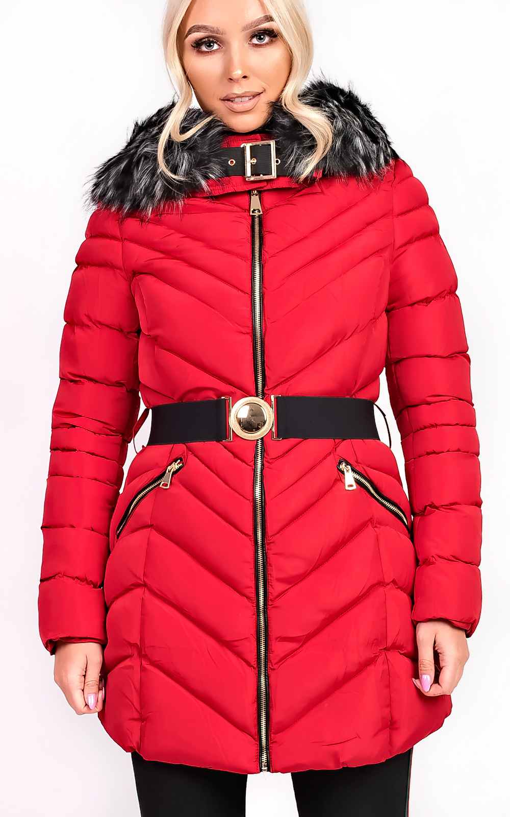 Stella Padded Faux Fur Hooded Belted Jacket