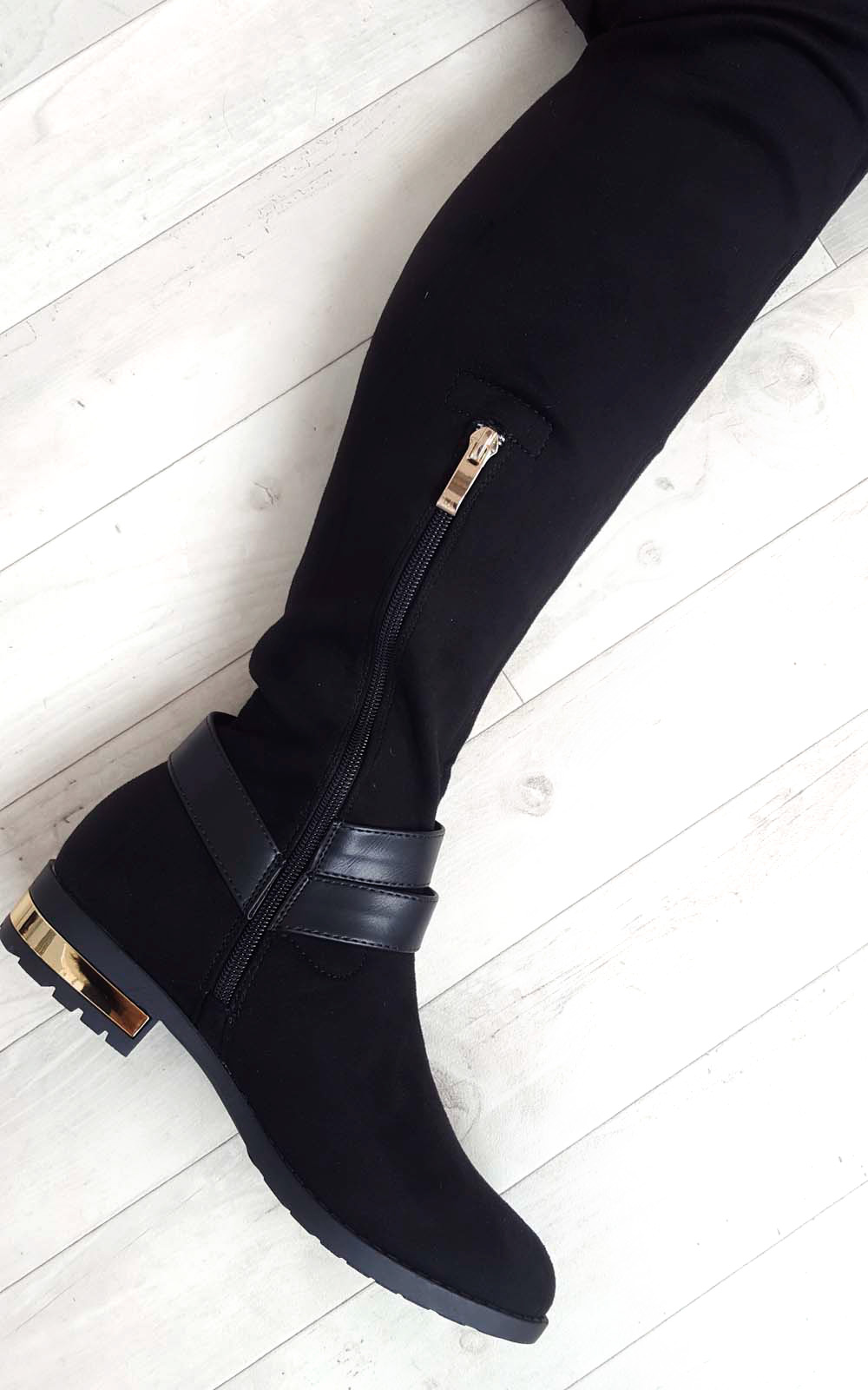 Irena Faux Suede Gold Bar Knee High Boots Thumbnail