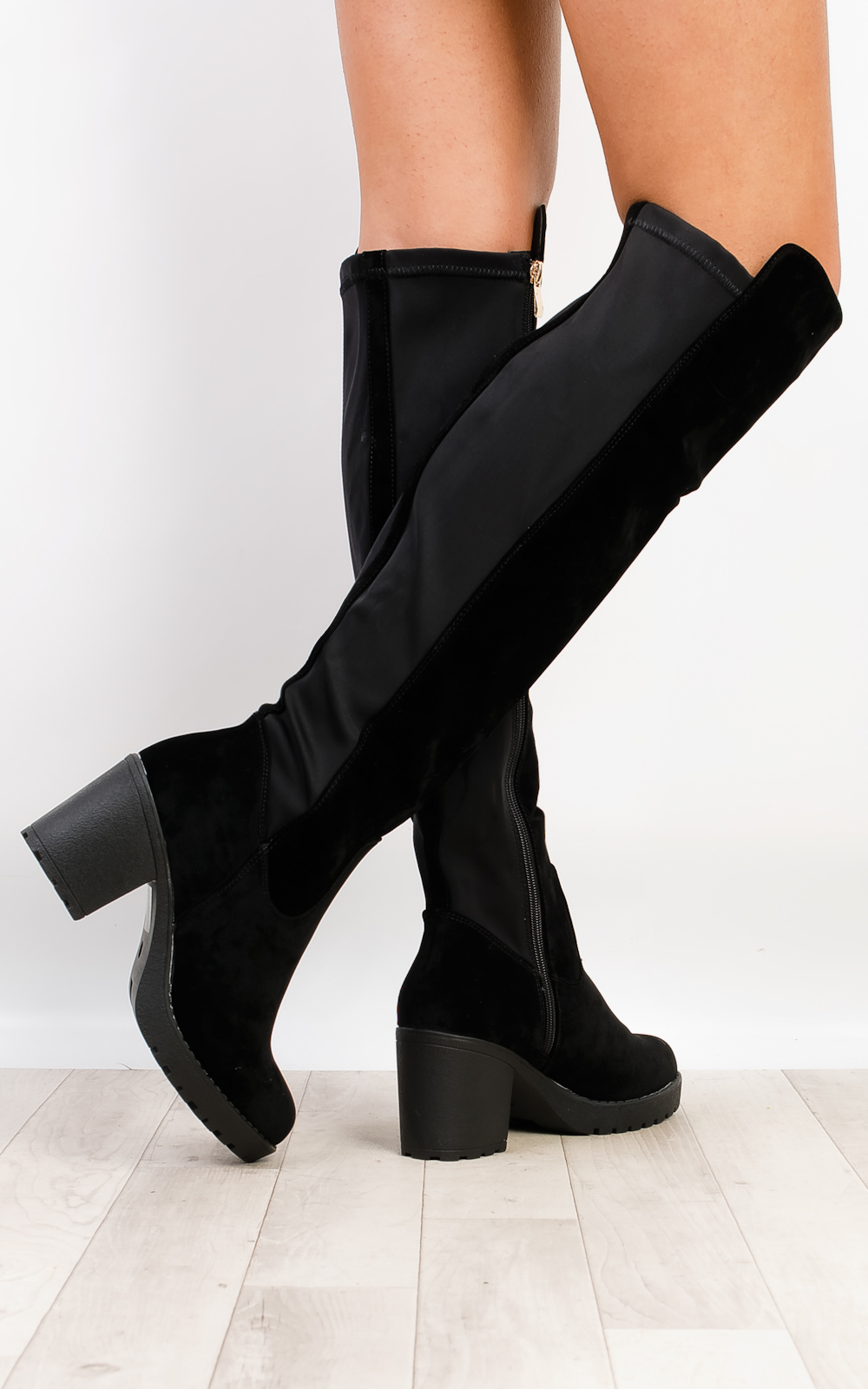 Gracie Velour Knee High Boots Thumbnail