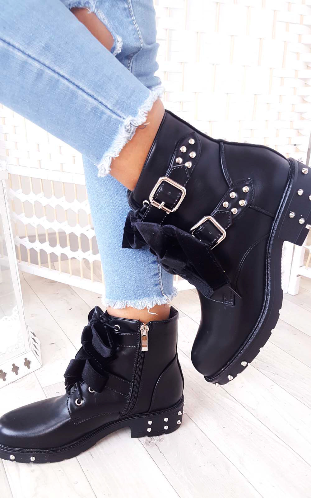 Vivienne Studded Bow Ankle Boots Thumbnail