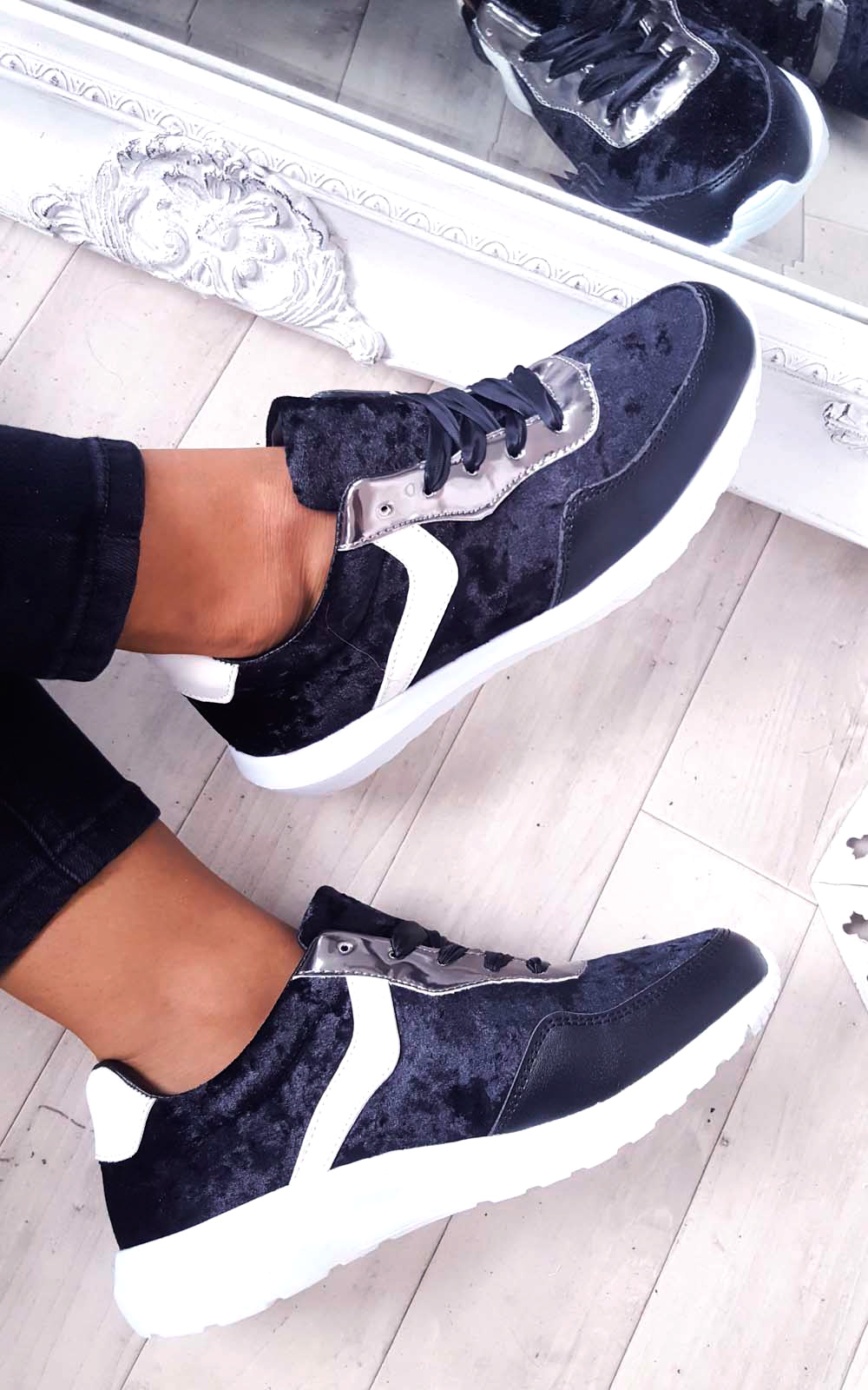Kristen Velvet Lace Up Ribbon Trainers Thumbnail Kristen Velvet Lace Up Ribbon Trainers Thumbnail