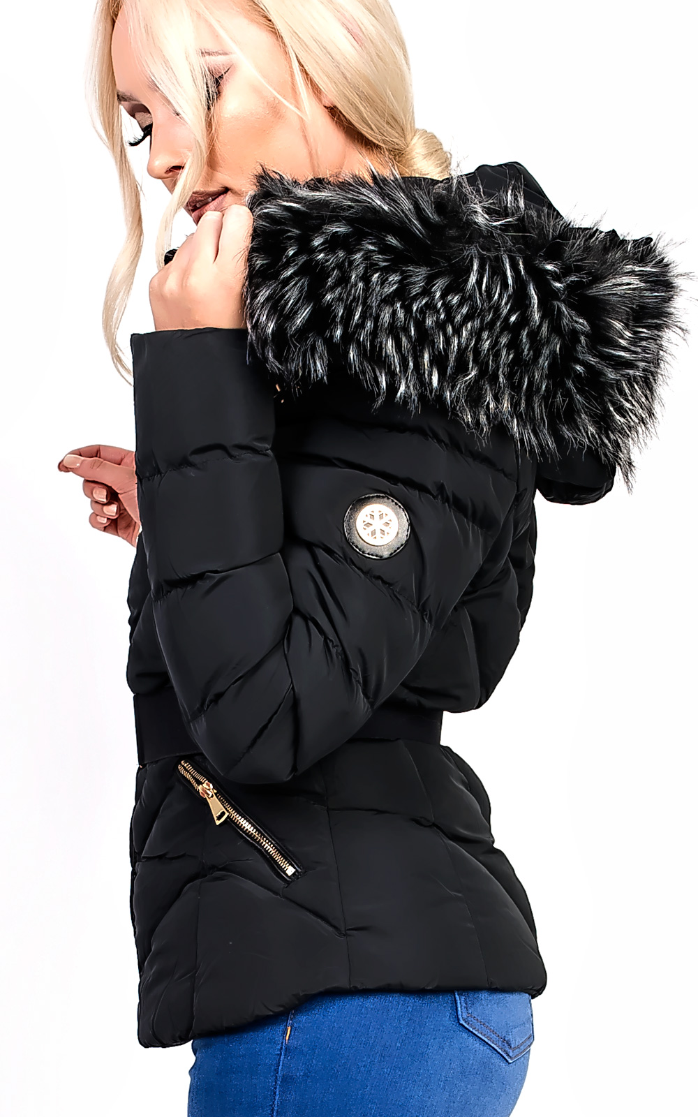 Sylvia Padded Faux Fur Hooded Belted Jacket Thumbnail