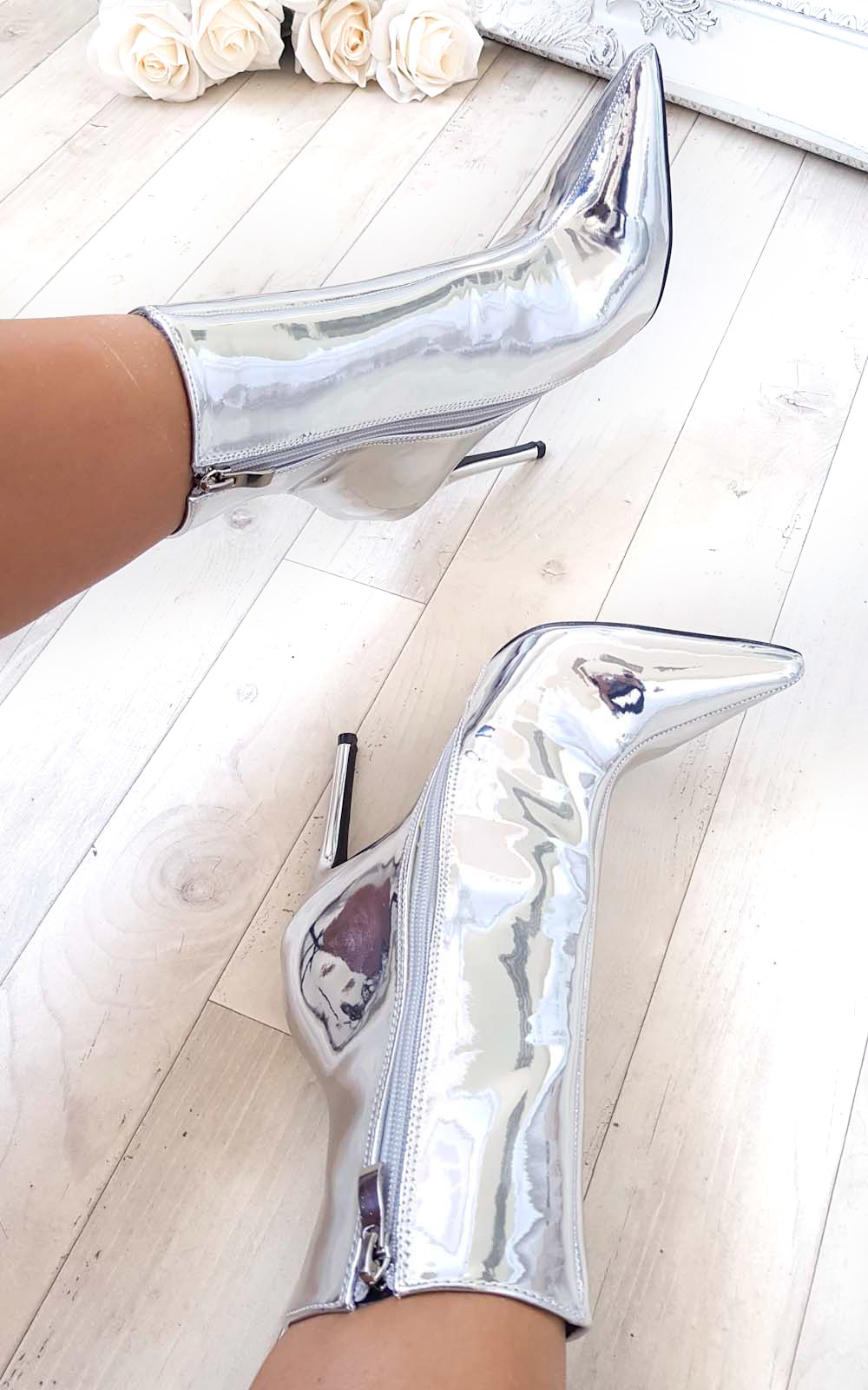 Meghan Chrome Stiletto Ankle Boots Thumbnail