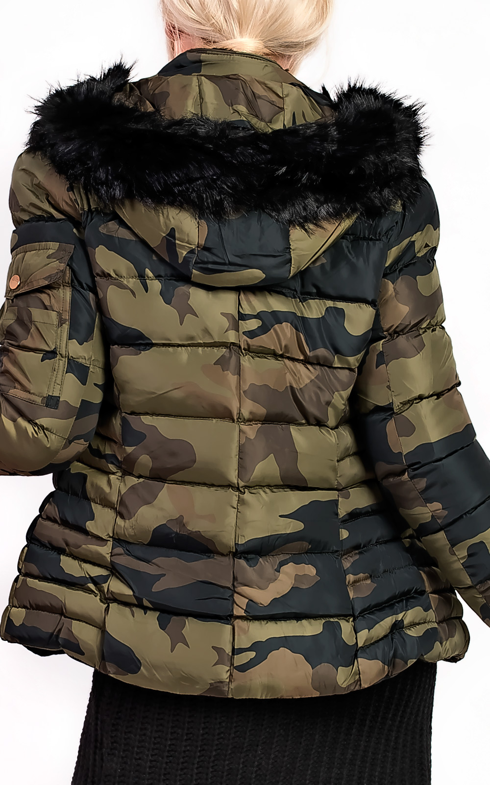 Josephine Camo Padded Faux Fur Hooded Jacket Thumbnail