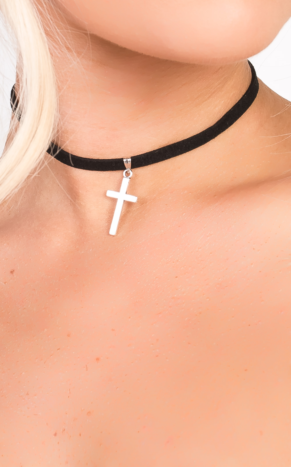 Carli Choker Suede Silver Cross Necklace