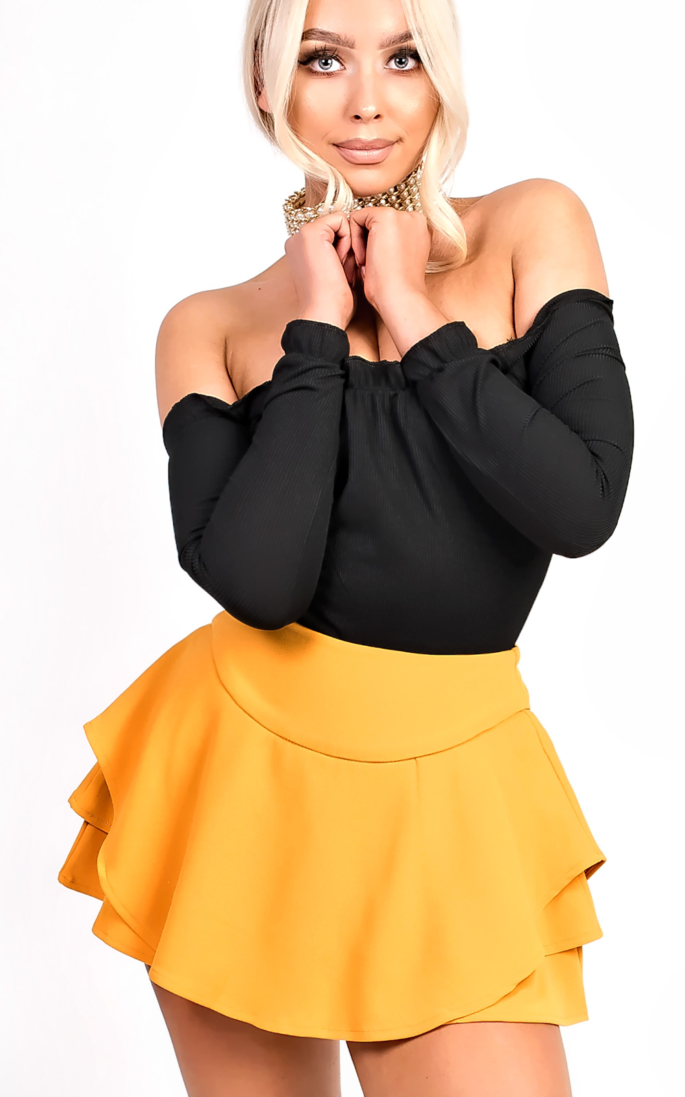 Lexia Ribbed Frill Off Shoulder Stretch Bodysuit Thumbnail Lexia Ribbed Frill Off Shoulder Stretch Bodysuit Thumbnail