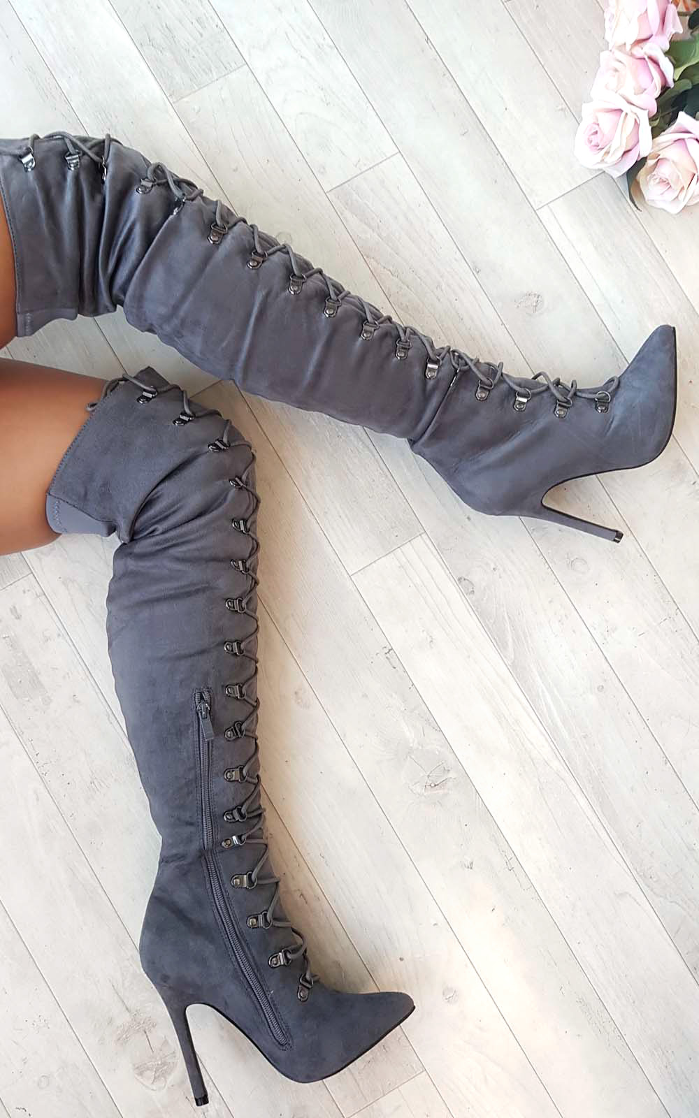 Alesia Corset Faux Suede Boots Thumbnail